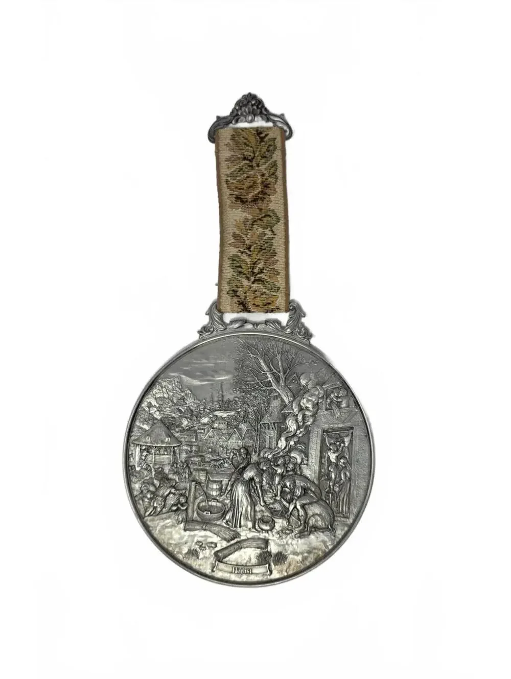 Vintage BMF Zinn Pewter Herbst Autumn German Wall Hanging Bell Pull